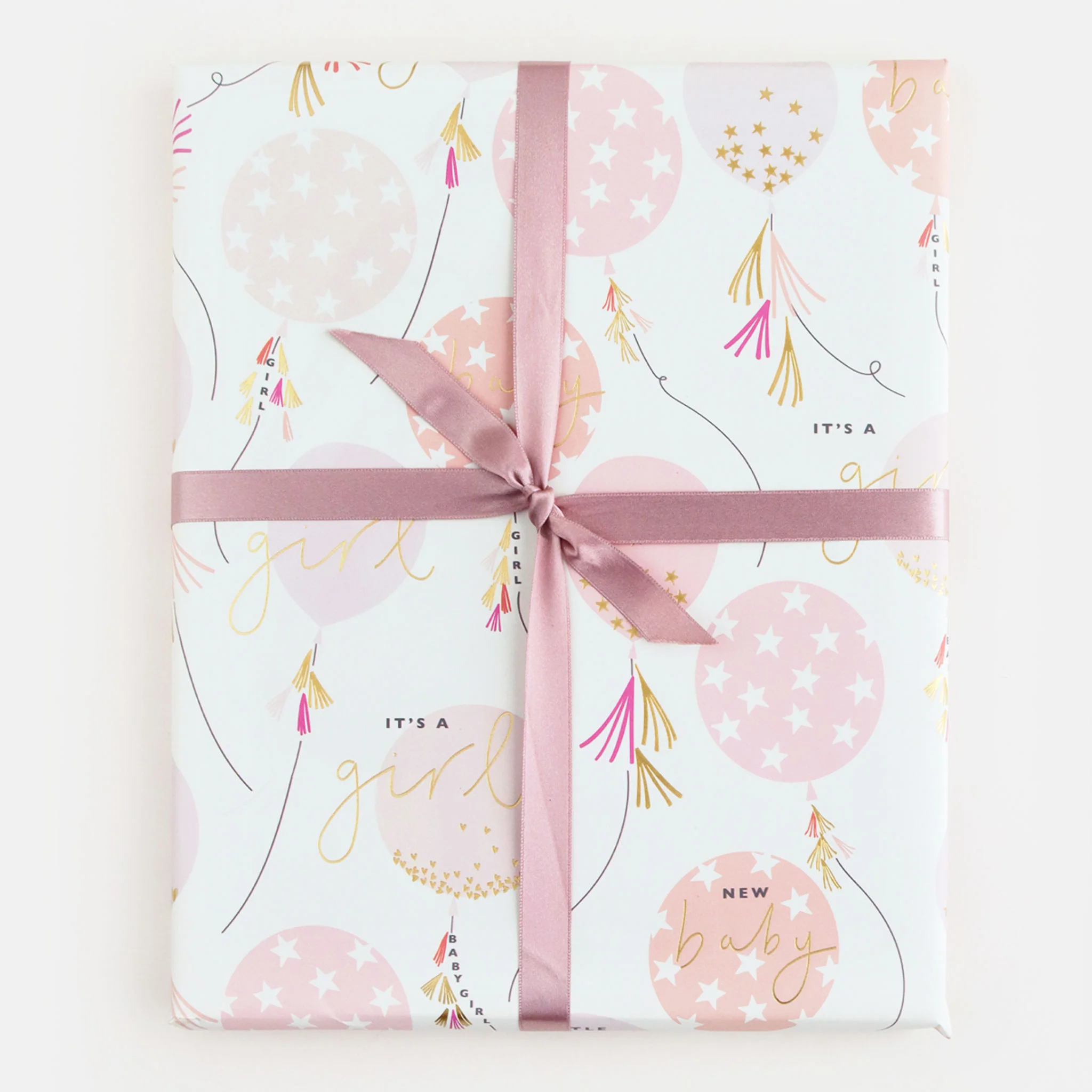 New Baby Girl Balloons Wrapping Paper
