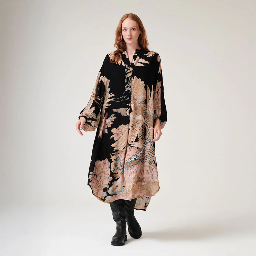Black Crane Crepe Dress - Image 2