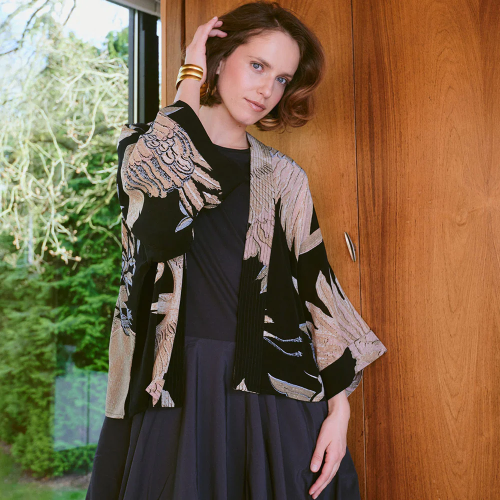 Black Crane Short Kimono - Image 2