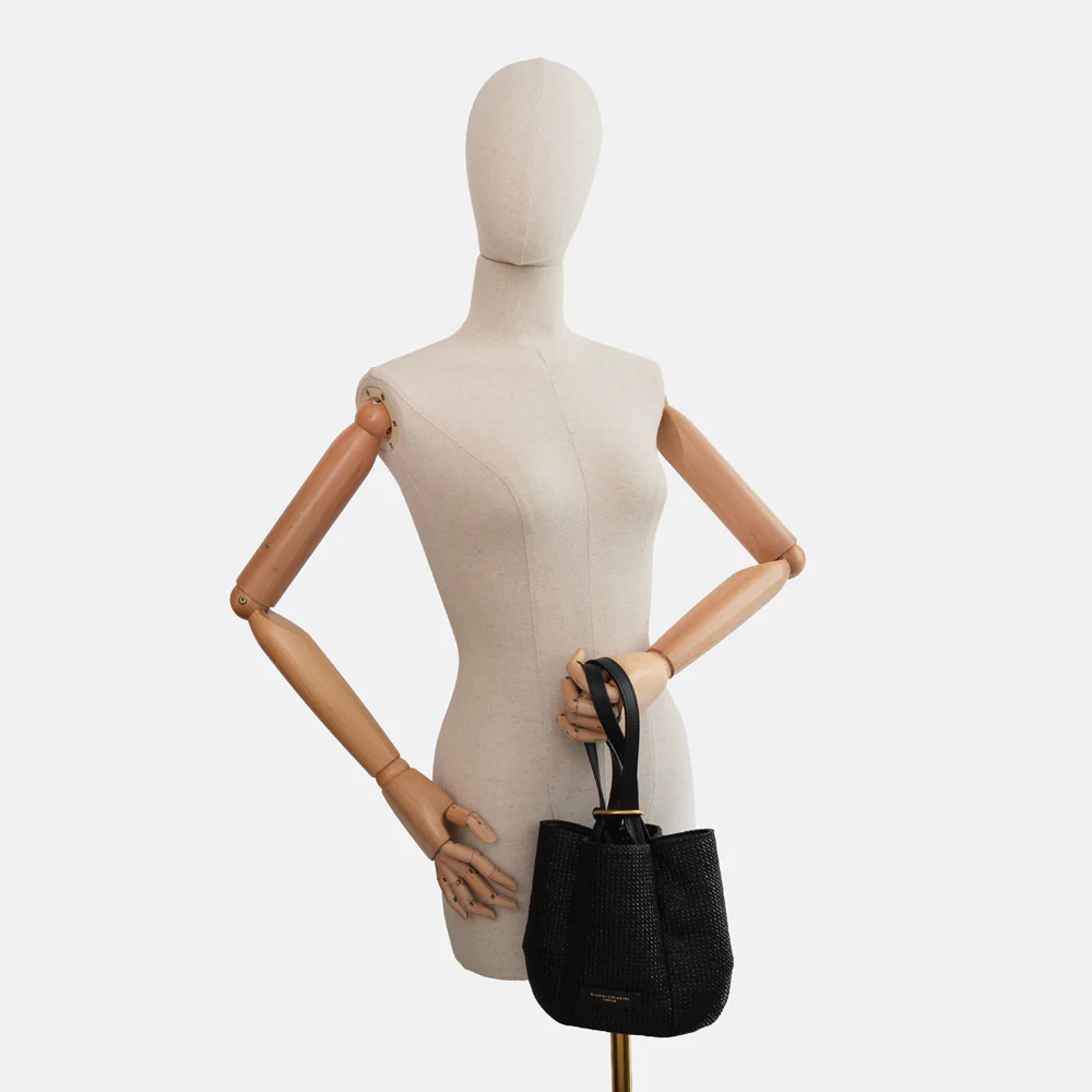 Black Woven Straw Lily Handbag - Image 3