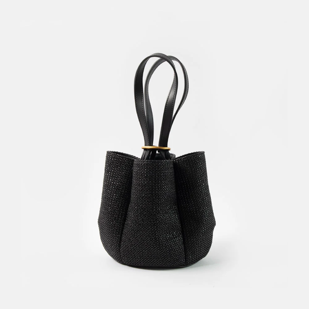 Black Woven Straw Lily Handbag - Image 4