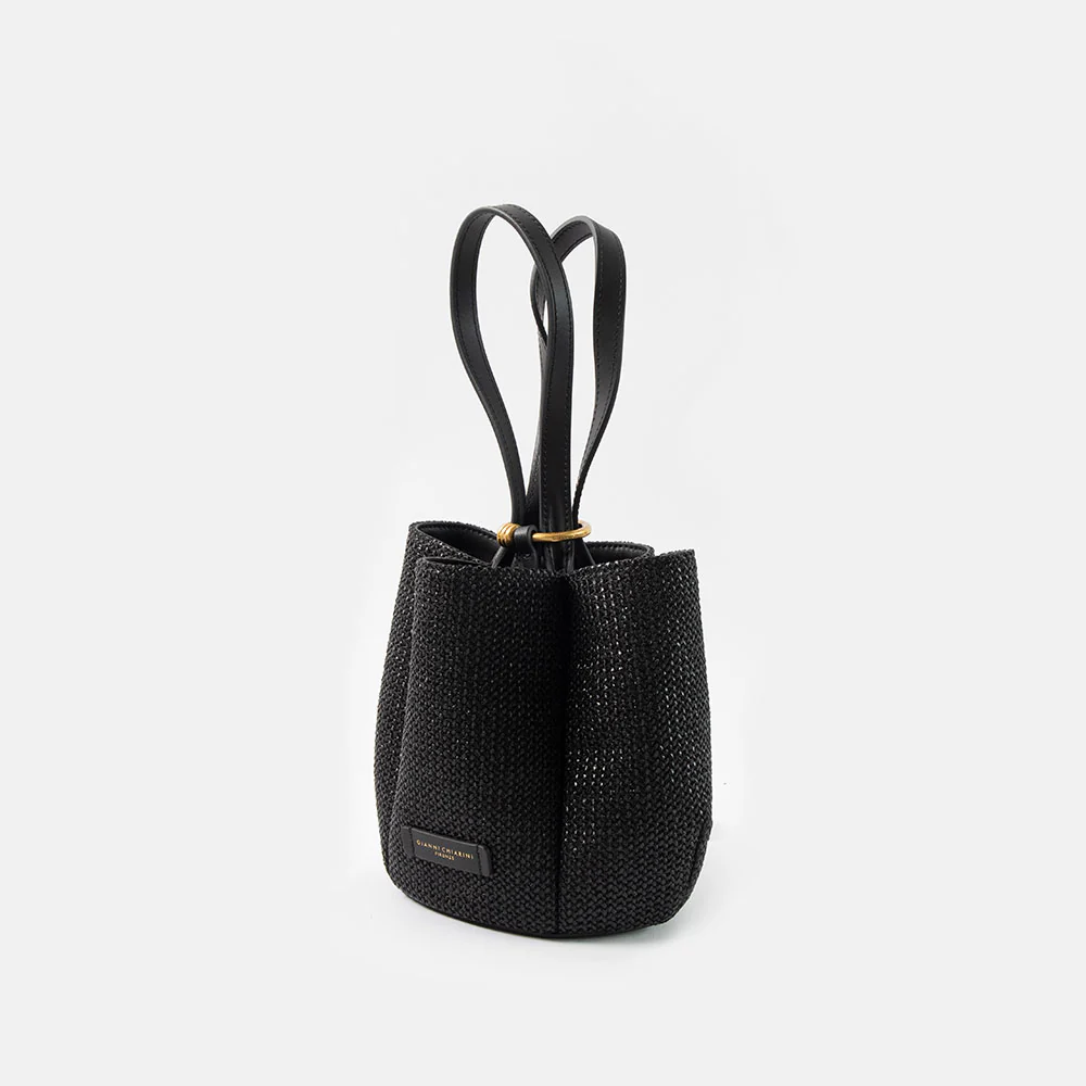Black Woven Straw Lily Handbag - Image 5