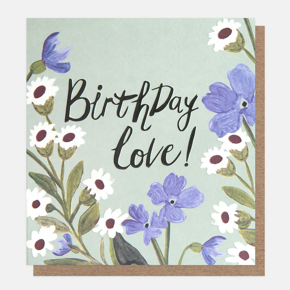 Blue & Cream Flowers Birthday Card