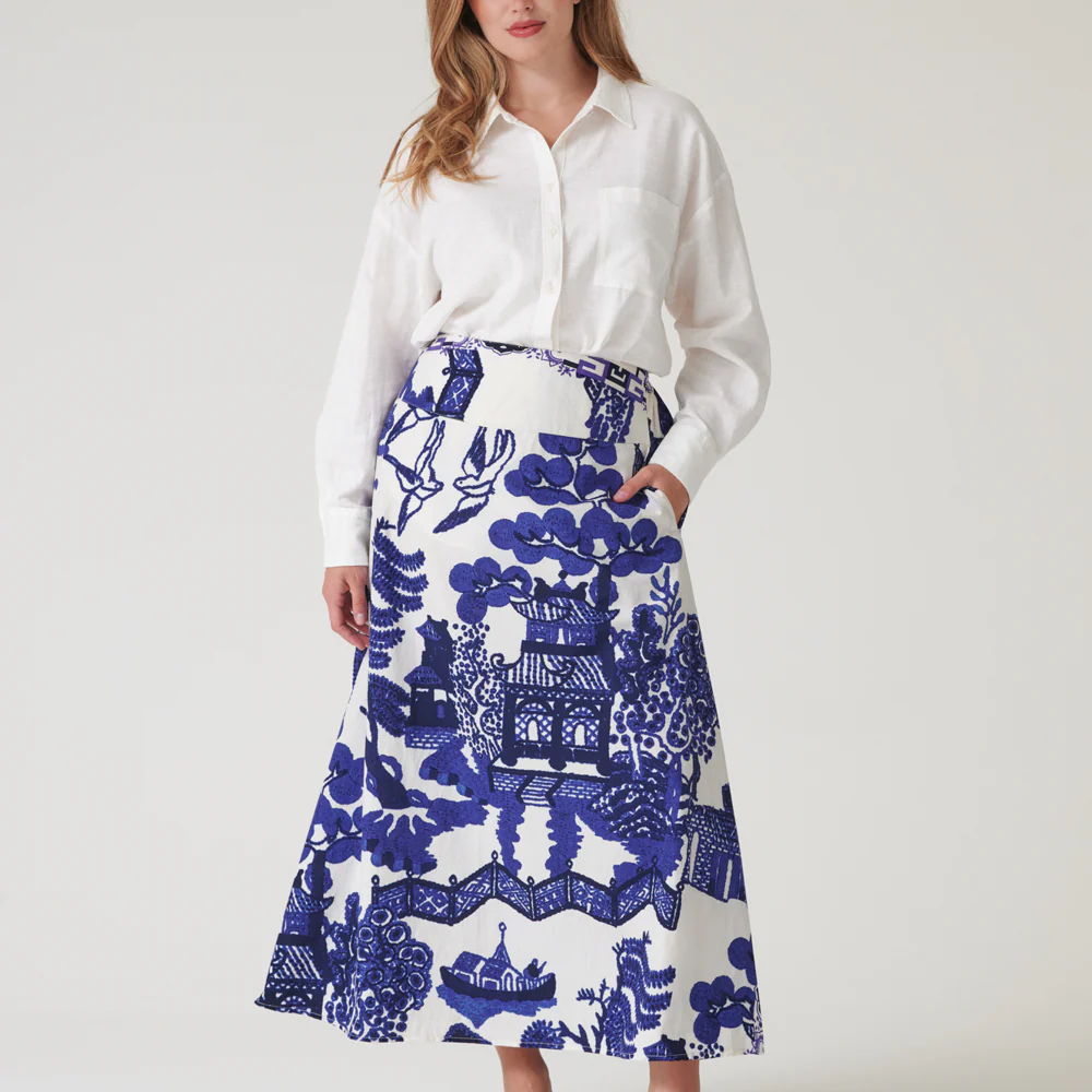 Blue Giant Willow Cotton A-Line Skirt - Image 3