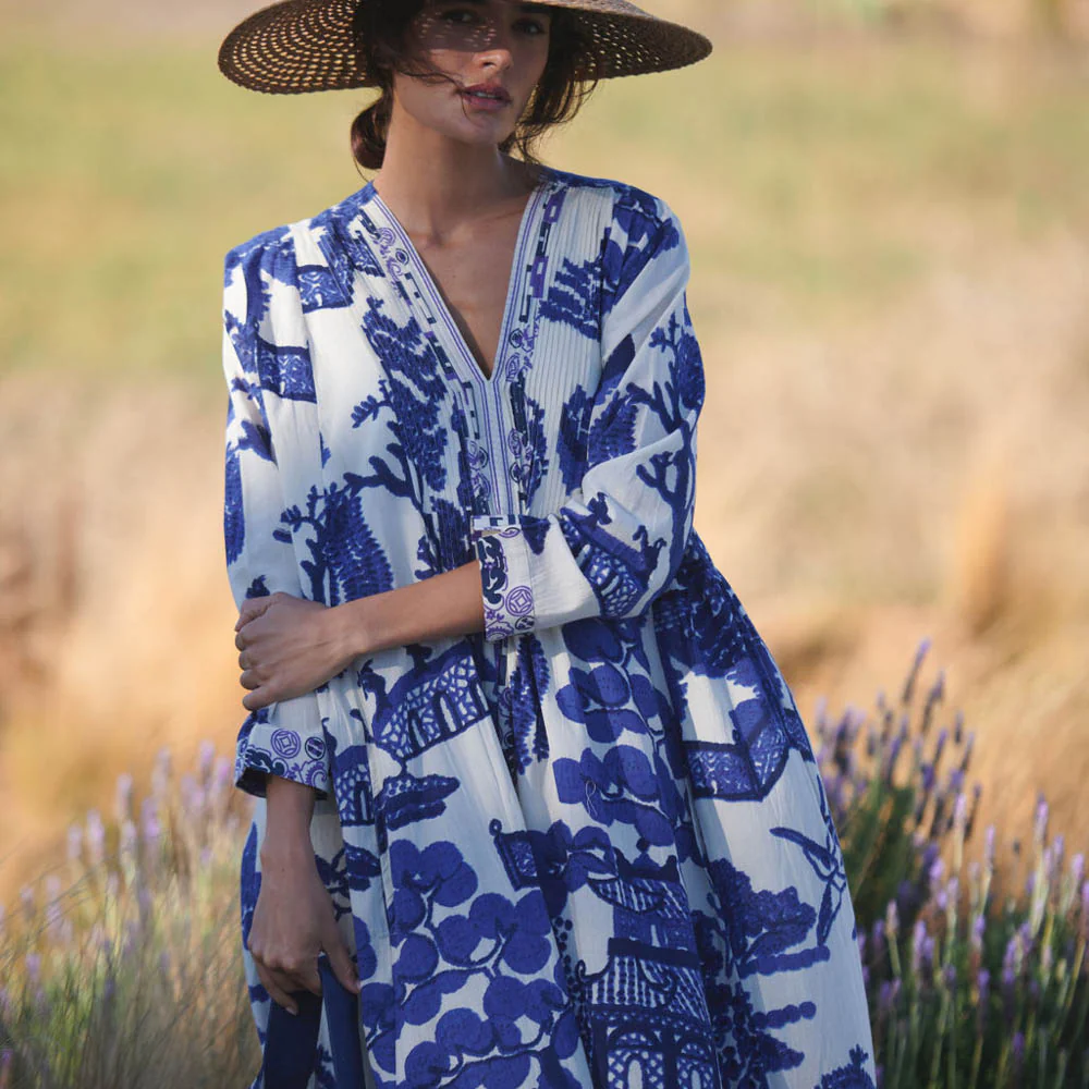 Blue Giant Willows Cotton Pinch Pleat Dress - Image 3