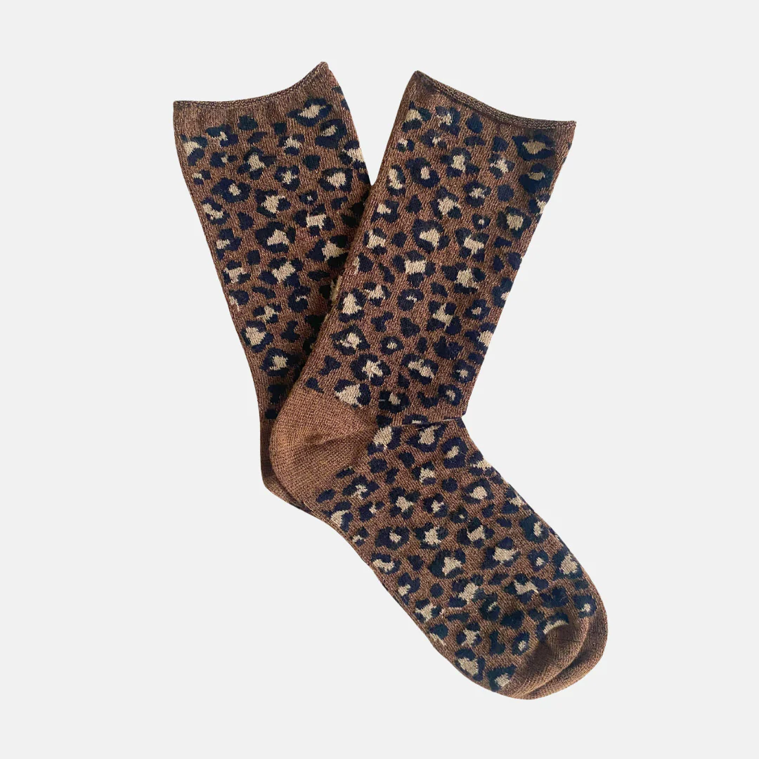 Brown Leopard Rib Sparkle Socks - Image 3