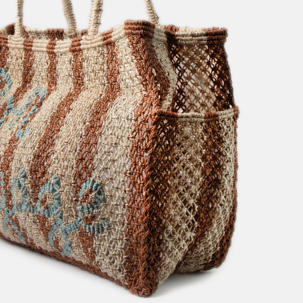 Brown Stripe Bon Voyage Jute Shopper Bag - Image 2