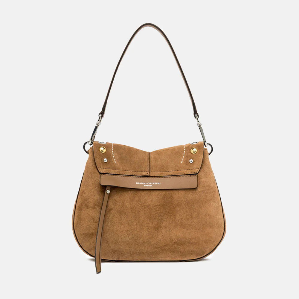 Caramel Suede Studded Helena Saddle Bag - Image 3