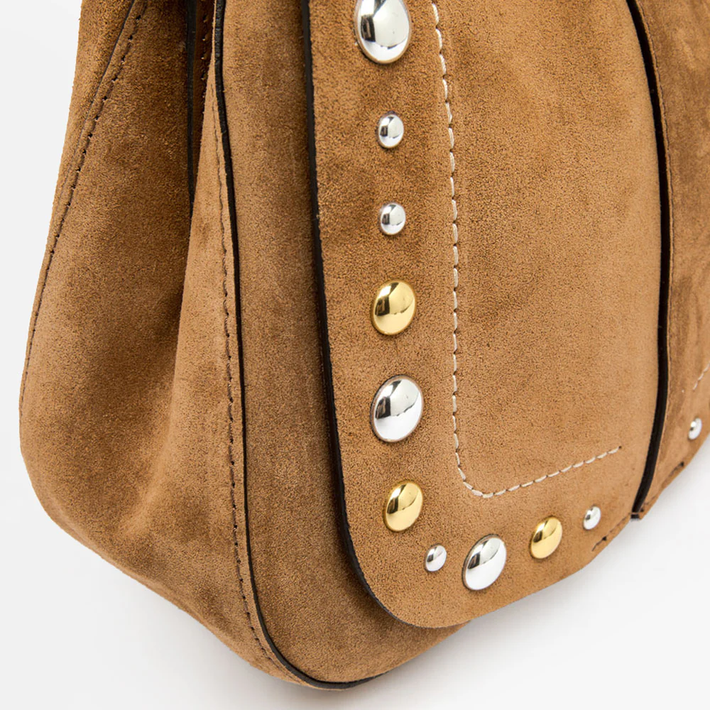 Caramel Suede Studded Helena Saddle Bag - Image 4