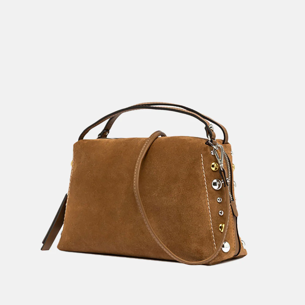 Caramel Suede Studded Large Alifa Bag - Image 5