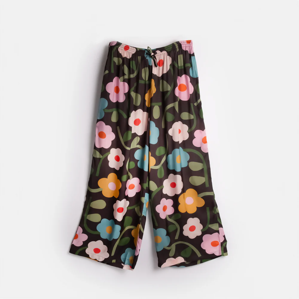 Charcoal Bloom Wide Leg Lounge Pants