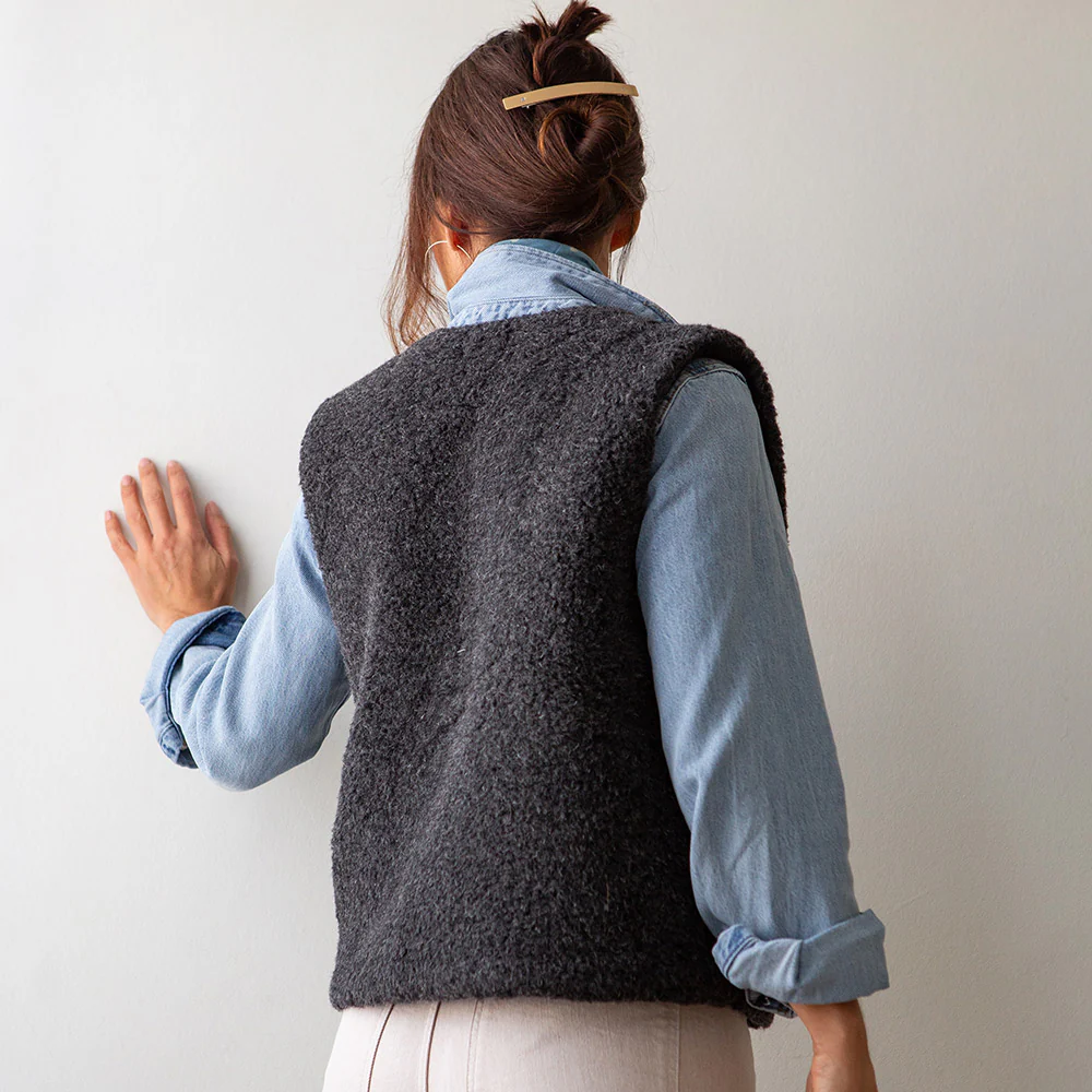 Charcoal Merino Sheepskin Gilet - Image 2