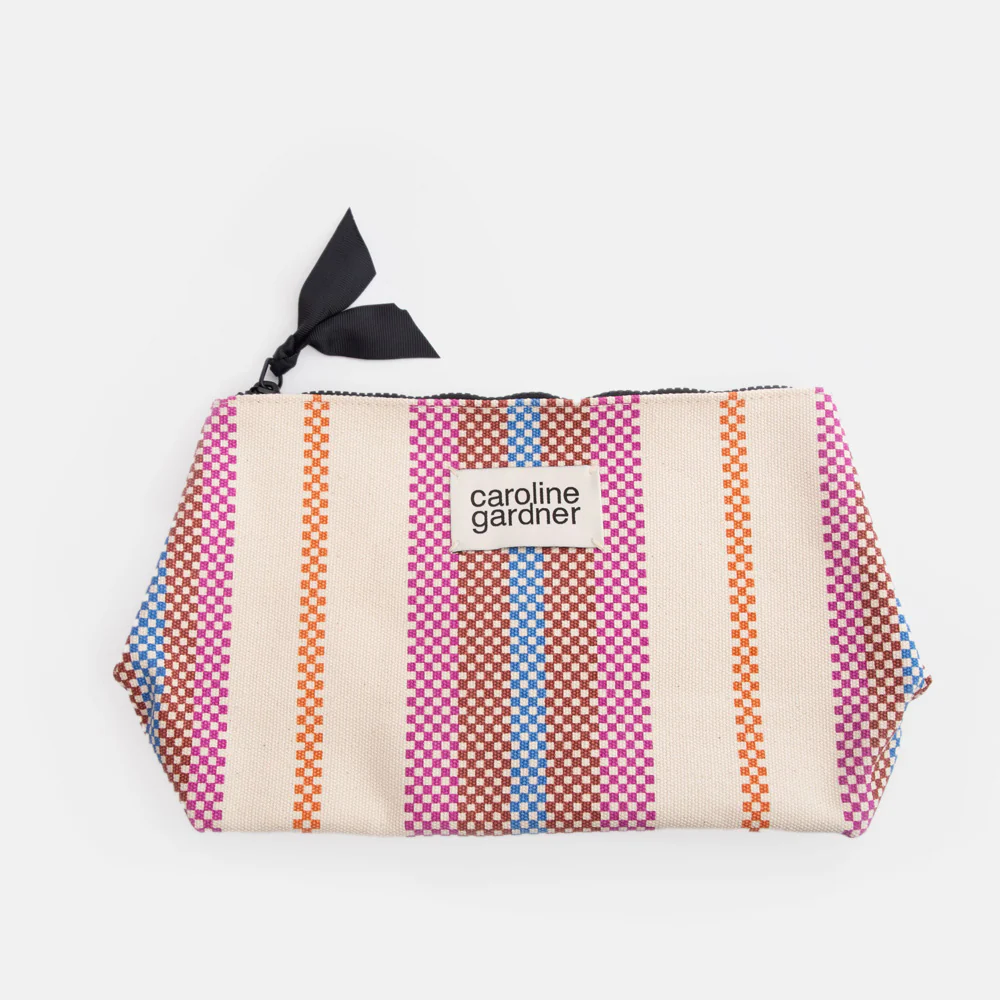 Checkerboard Stripe Coated Cotton Beauty Bag - Image 3
