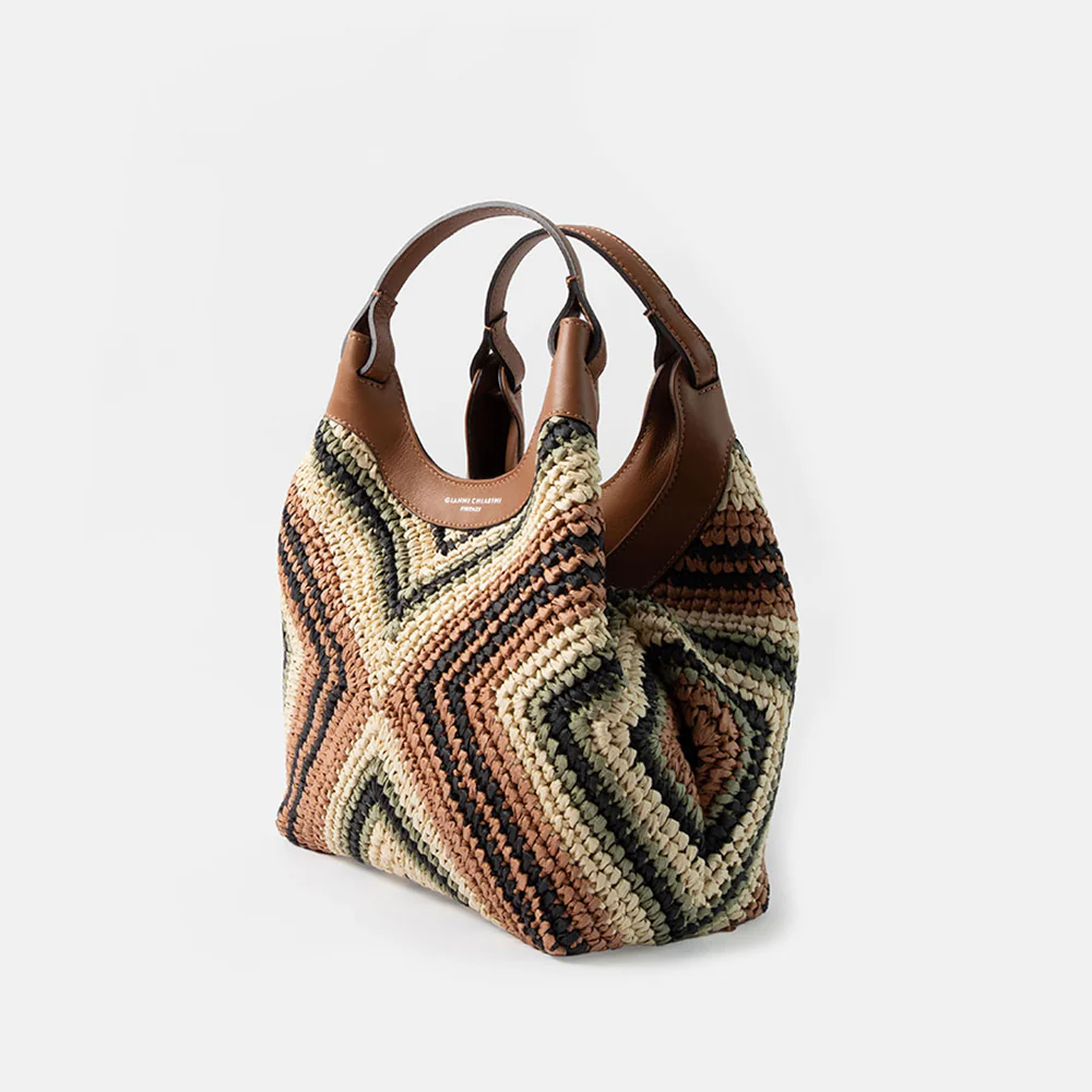 Chevron Woven Straw Dua Tote Bag - Image 5