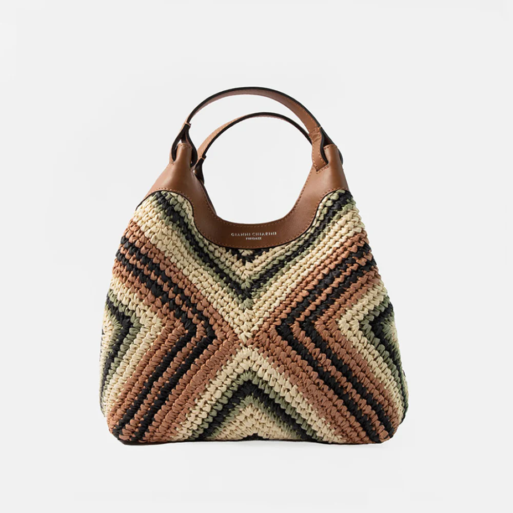 Chevron Woven Straw Dua Tote Bag - Image 6