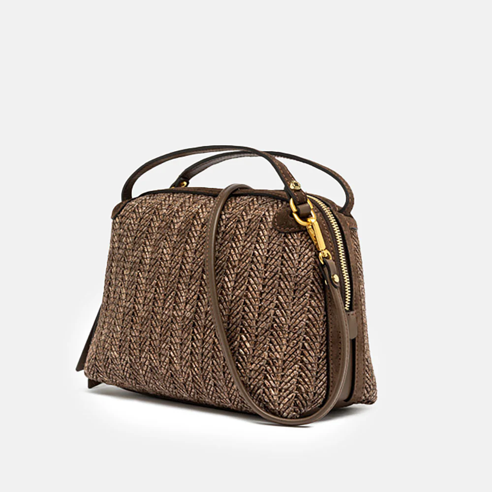 Chocolate Woven Straw Large Alifa Bag - Image 5