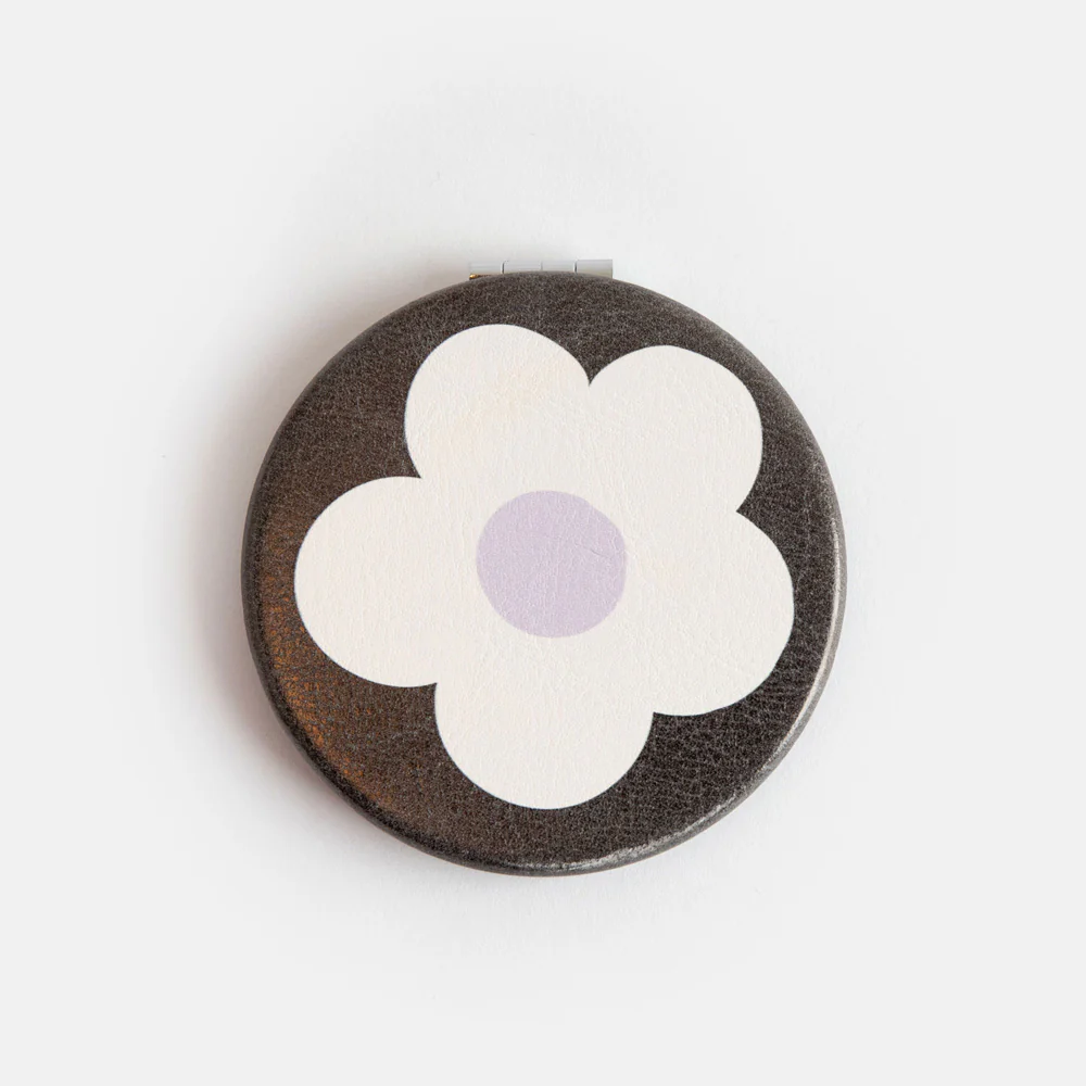 Flower Charcoal Round Pocket Mirror - Image 2