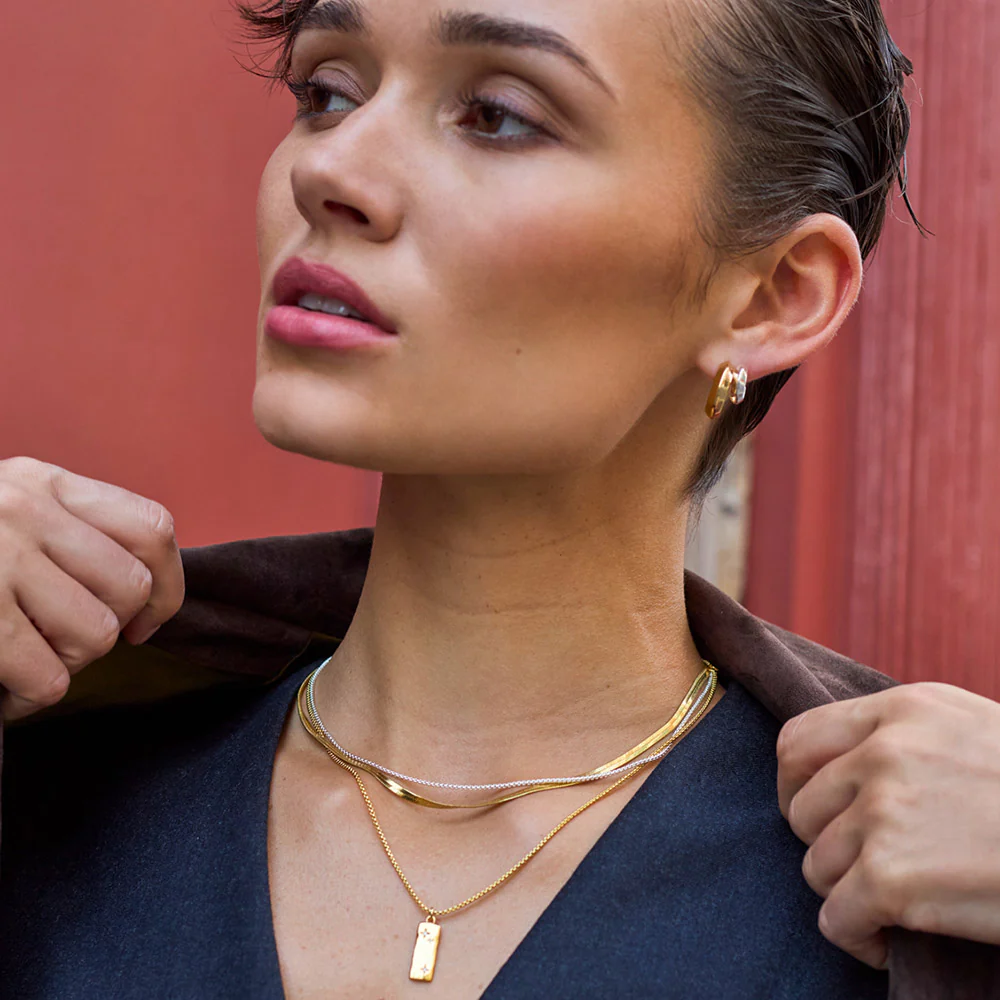 Gold & CZ Tablet Pendant Necklace - Image 2