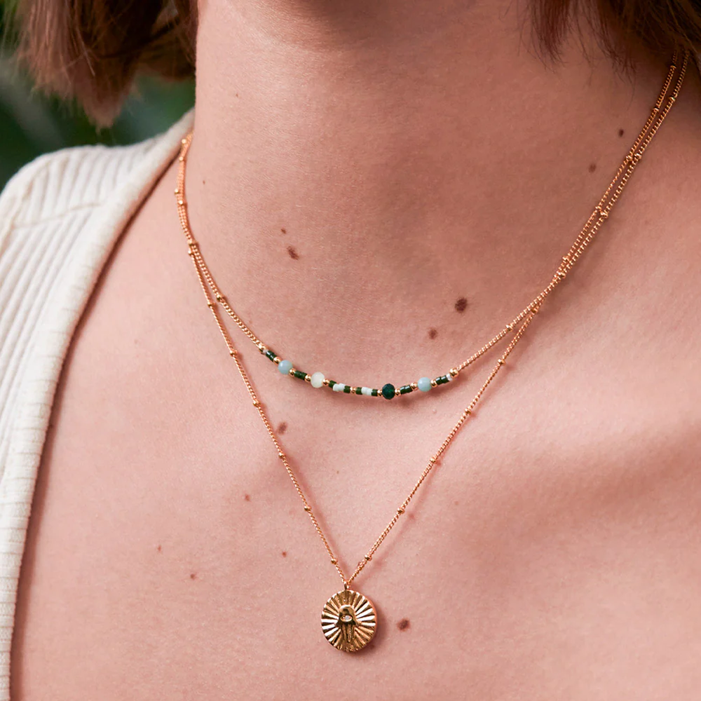 Gold & Green Beaded Necklace - Image 2