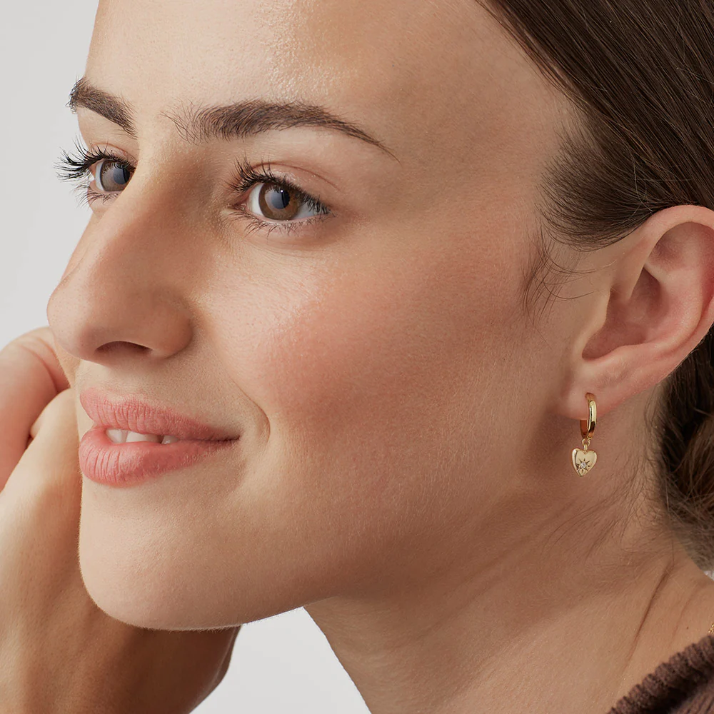 Gold Heart & CZ Hoop Earrings - Image 2