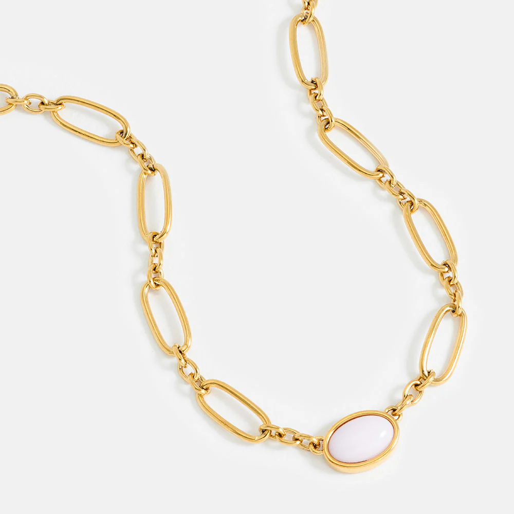 Gold Link & Rose Quartz Necklace - Image 3