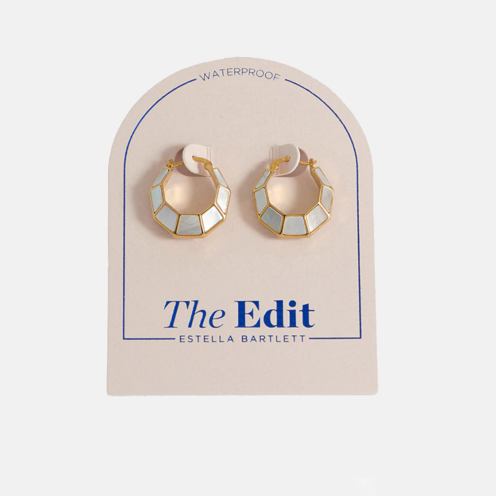 Gold & Pearl Octagon Hoop Earrings - Image 3