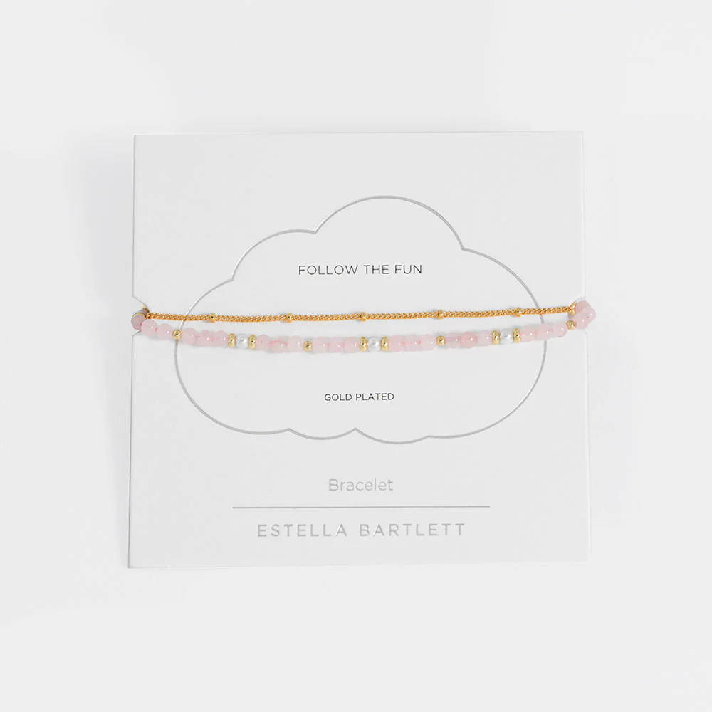 Gold, Pearl & Rose Quartz Beaded Duo Bracelet - Image 3