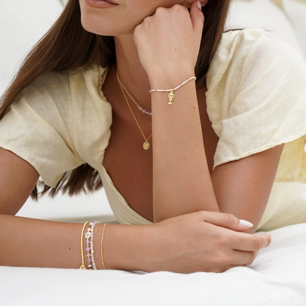 Gold & Pink Beaded Lobster Bracelet - Image 3
