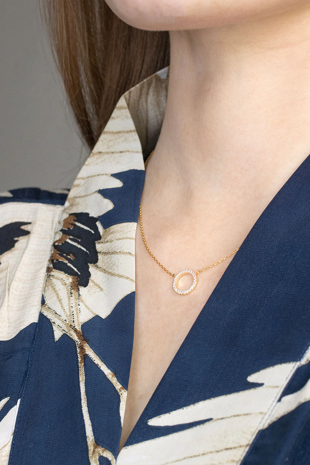 Gold Plated White Cubic Zirconia Circle Necklace - Image 2