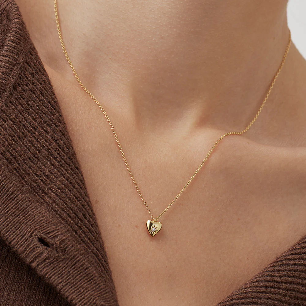 Gold Heart & CZ Necklace - Image 2
