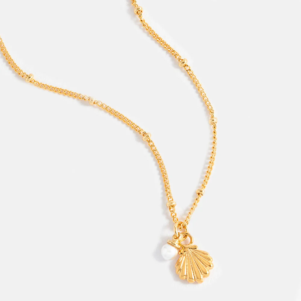 Gold Seashell Necklace With Pearl - Image 2