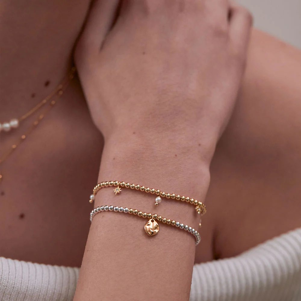 Gold & Silver Hammered Charm Bracelet - Image 2