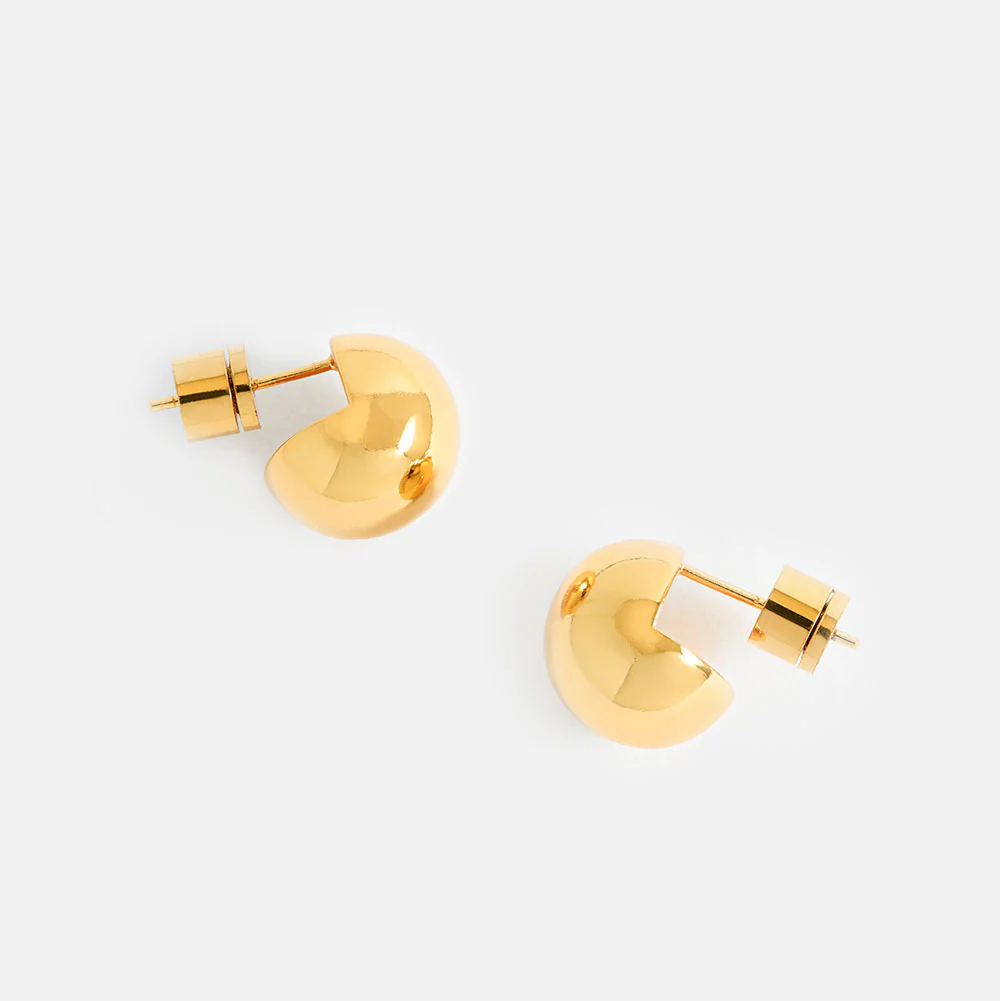 Gold Sphere Stud Earrings - Image 3