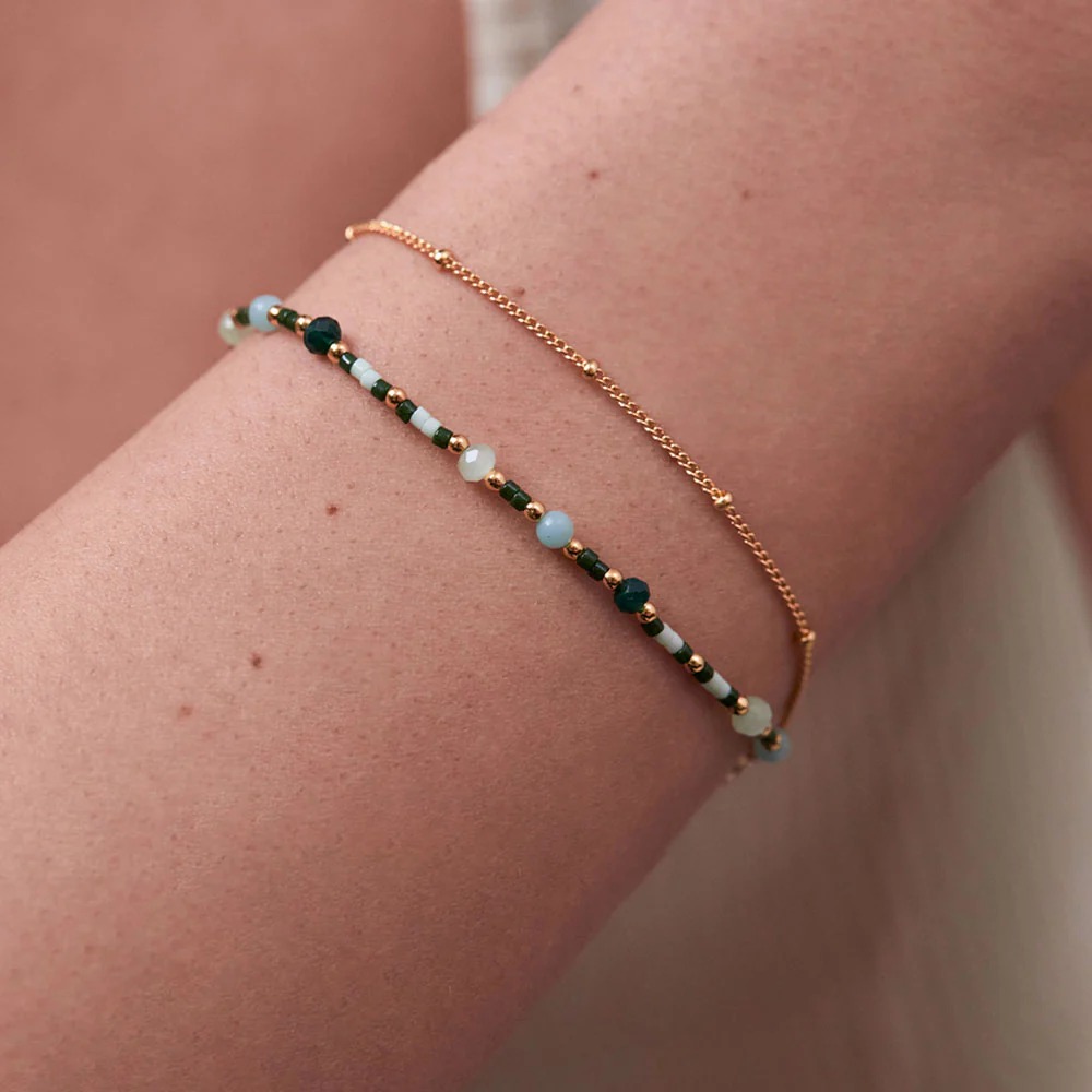 Green Beaded Duo Chain Bracelet - Image 2