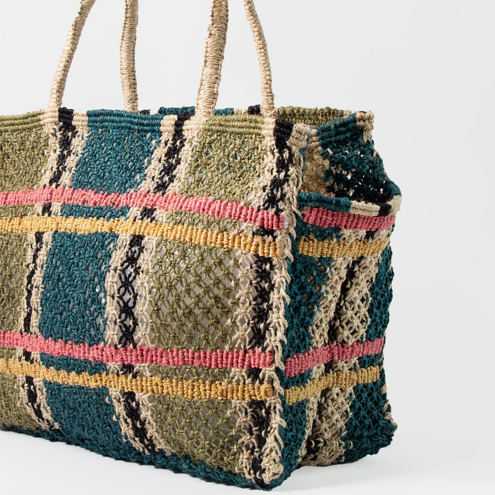 Green/Blue Tartan Jute Shopper Bag - Image 2
