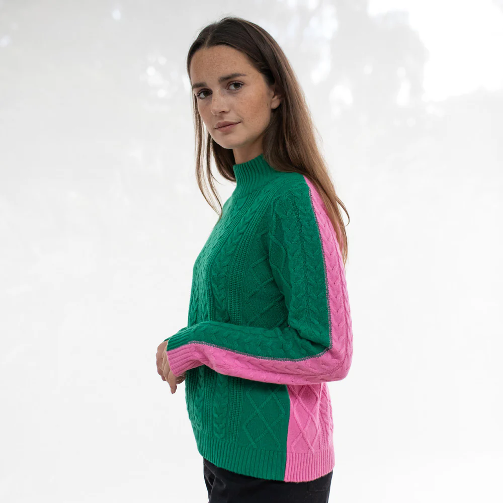 Green/Pink Cable Knit Cashmere Jumper - Image 3