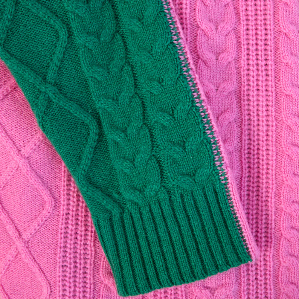 Green/Pink Cable Knit Cashmere Jumper - Image 4