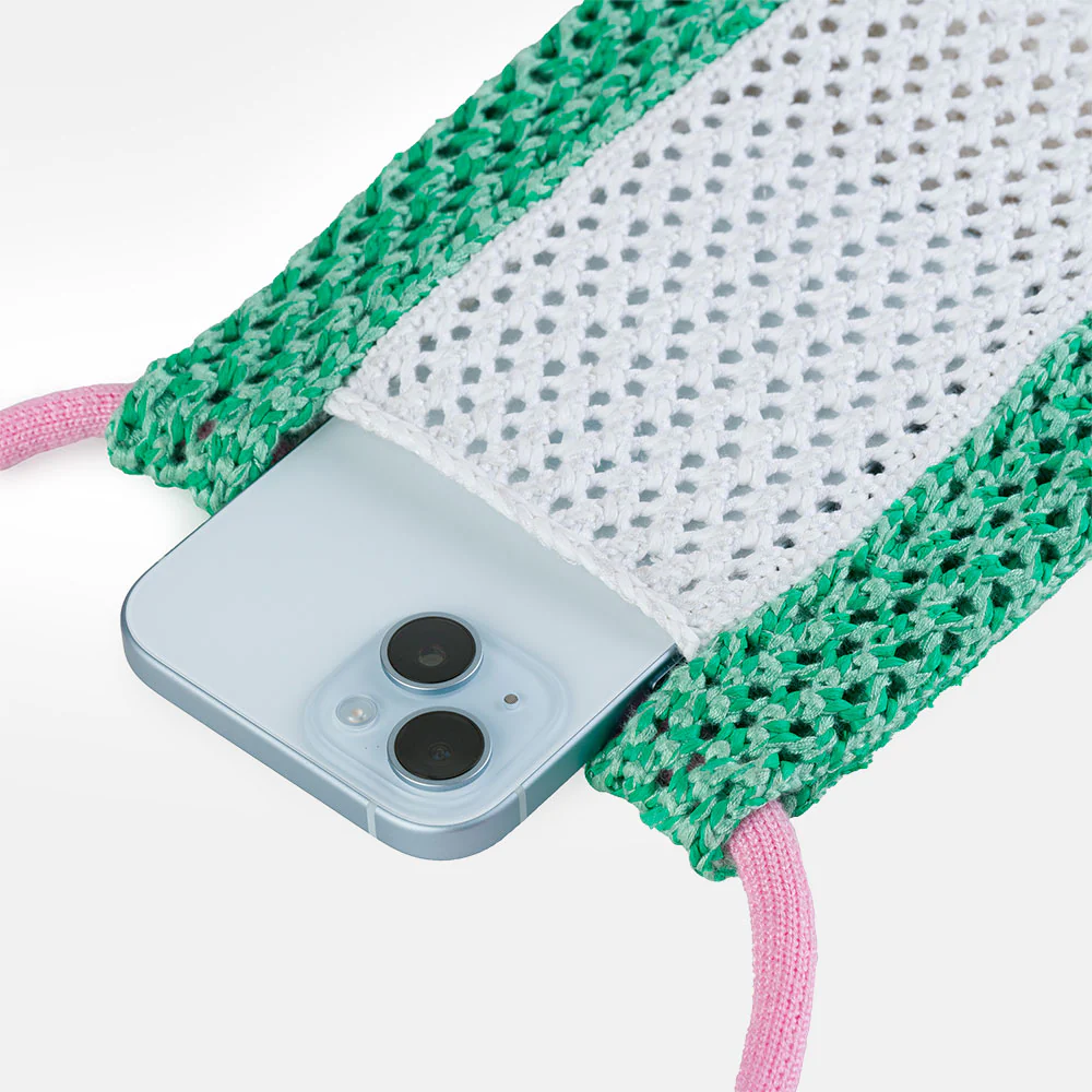 Green/White Raffia Phone Sling Bag - Image 2