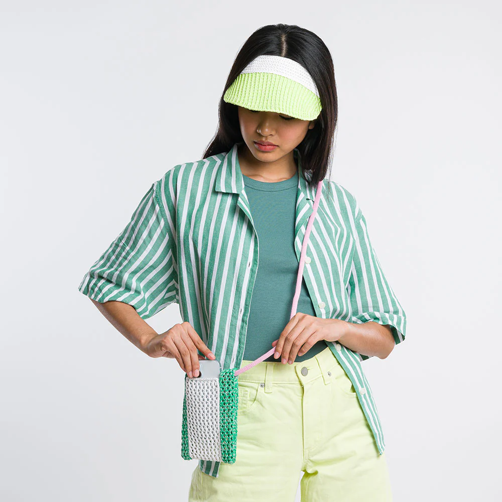 Green/White Raffia Phone Sling Bag - Image 4