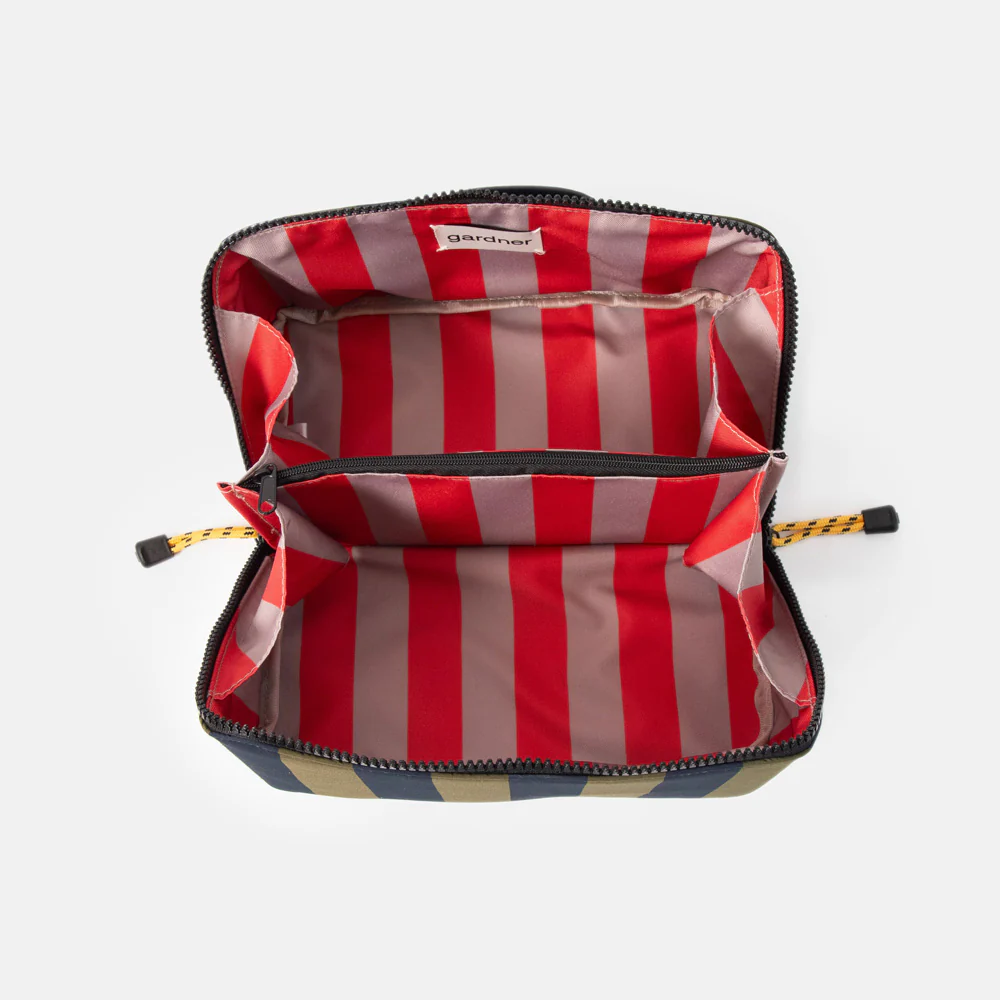 Khaki/Navy Stripe Flat Lay Wash Bag - Image 3