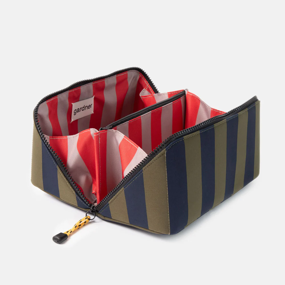 Khaki/Navy Stripe Flat Lay Wash Bag - Image 4