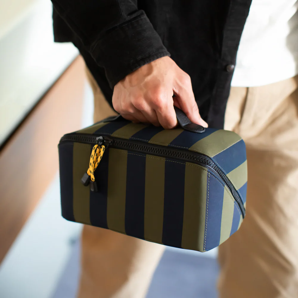 Khaki/Navy Stripe Flat Lay Wash Bag - Image 5