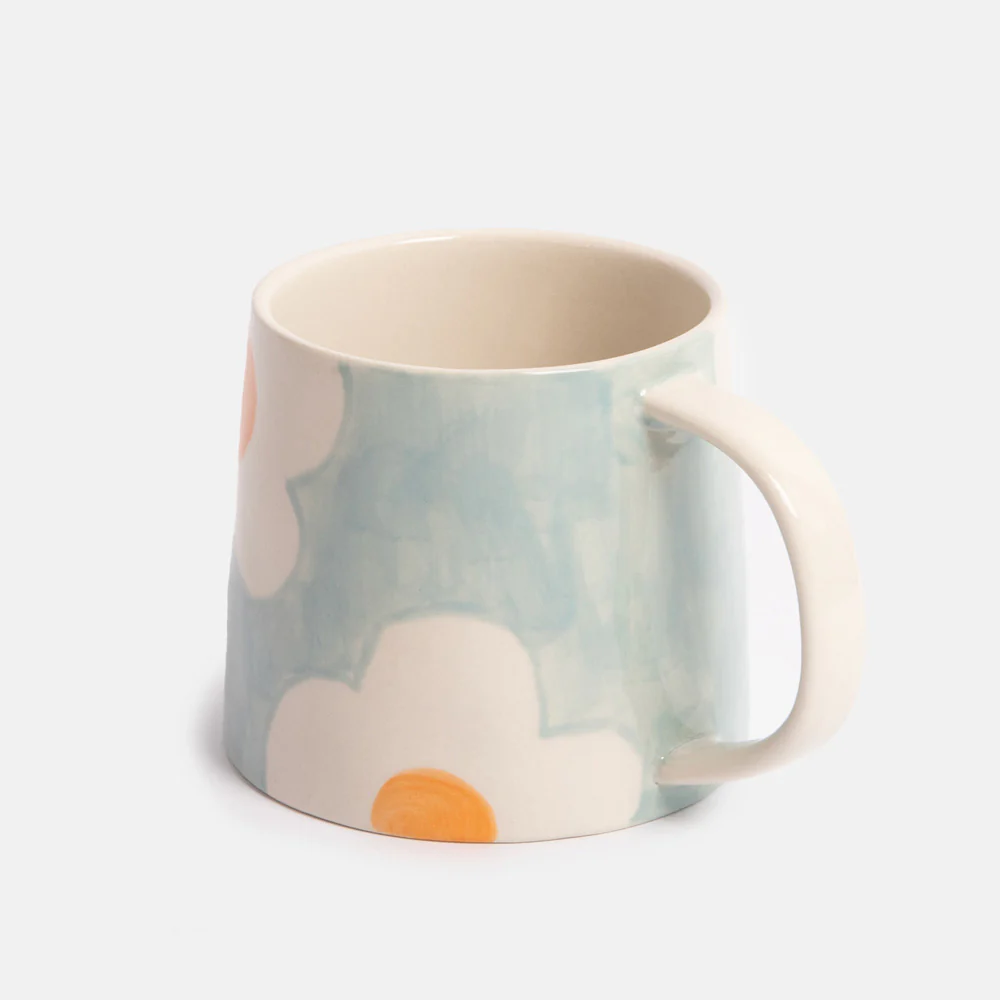 Light Blue/Orange Flower Large Ceramic Mug - Image 2