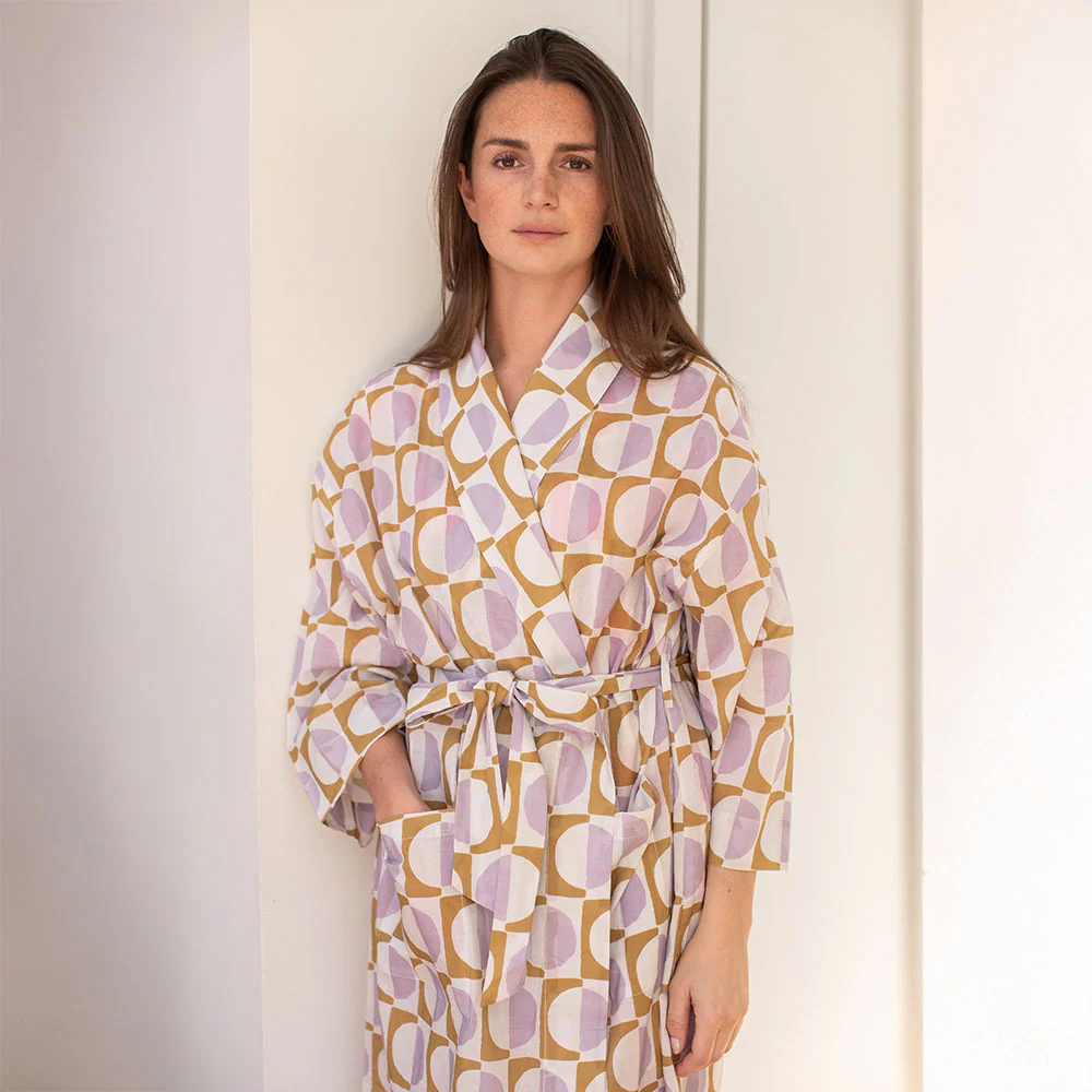 Lilac/Moss Geo Cotton Dressing Gown - Image 2
