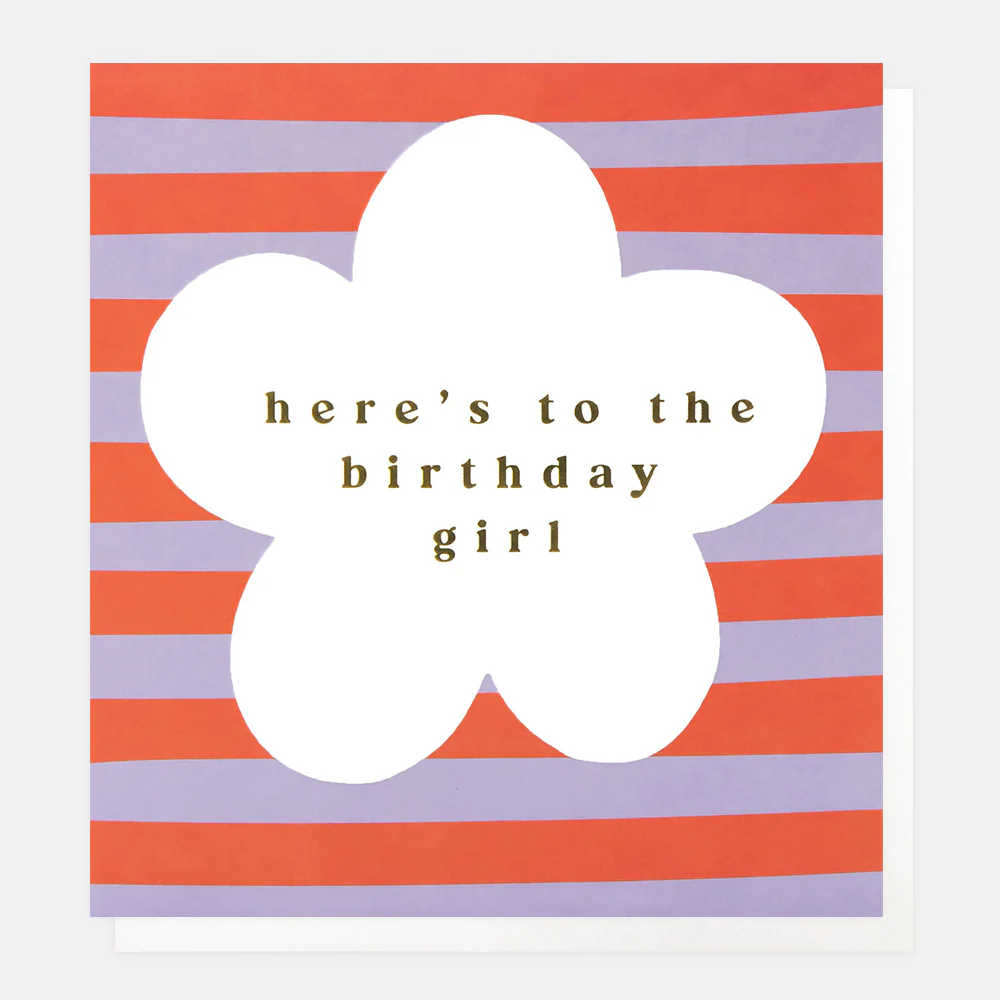 Lilac/Orange Stripe Flower Birthday Girl Card