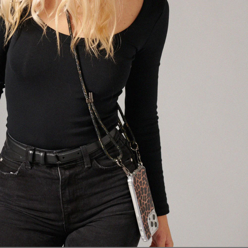 Mariah Black/Leopard Metallic Cord Phone Strap - Image 2