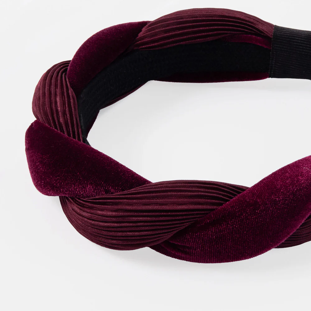 Maroon Velvet & Silk Twisted Headband - Image 2