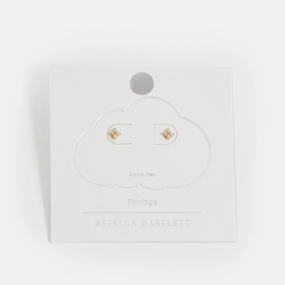 Gold & Pearl Flower Stud Earrings - Image 3