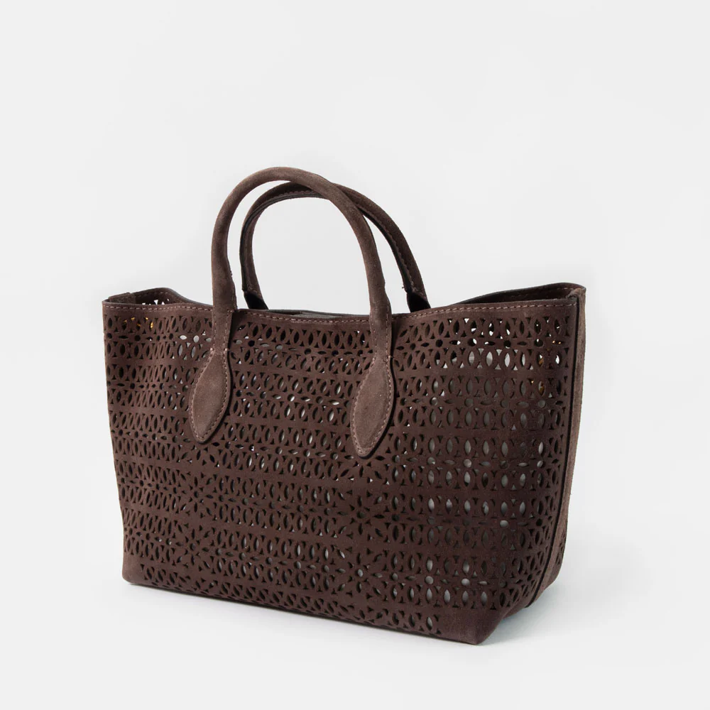 Mocha Brown Cutout Suede Bag - Image 5