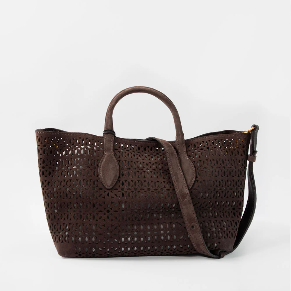 Mocha Brown Cutout Suede Bag - Image 6